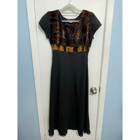 Y2k Urban Angel Dress Dress Small Velvet Burnout Black Copper Leaves Whimsigoth - Picture 1 of 6